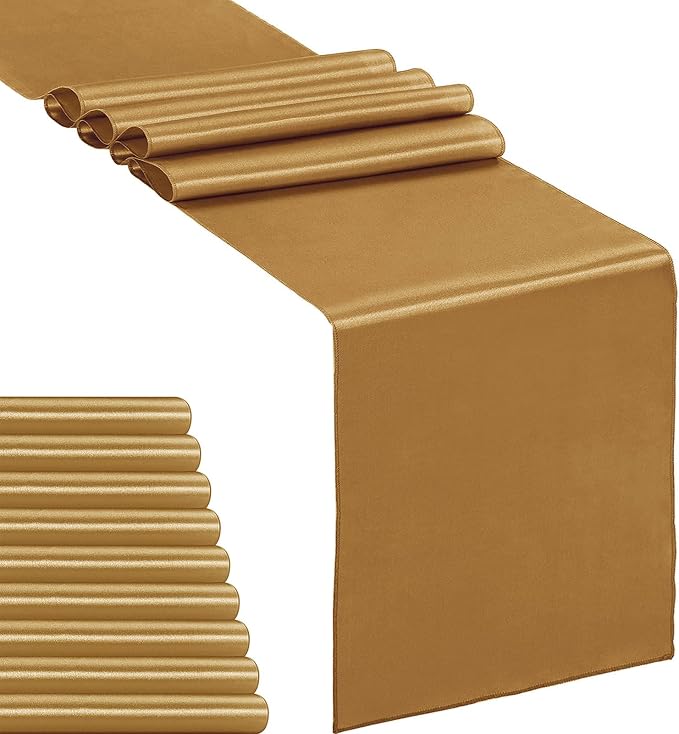 10-Pack Satin Table Runner Old Gold 12 x 108 inches Long, Table Runners by Hahuho