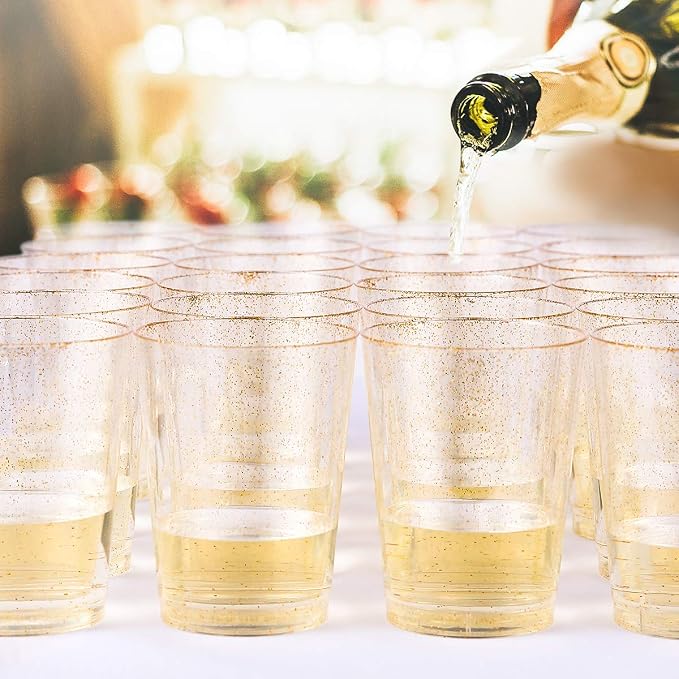 JOLLY CHEF 100 Pack 14 oz Gold Disposable Gold Glitter Plastic Cups Party Cups - Image 4