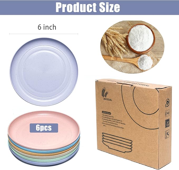 DAPIPIK 6 PACK 6 Inches wheat straw plates, Unbreakable Deep Dinner Plates - Image 7