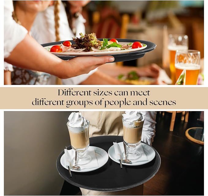 Zopeal 8 Pieces Black Round Restaurant Serving Tray, Plastic Non Slip Surface - Image 7