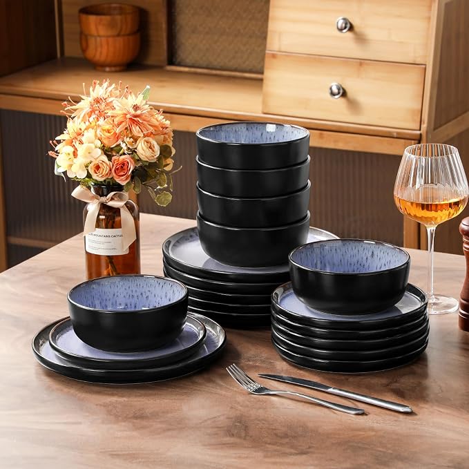 vancasso Plates and Bowls Sets, 18 Pieces Stoneware Dinnerware Sets - Image 7