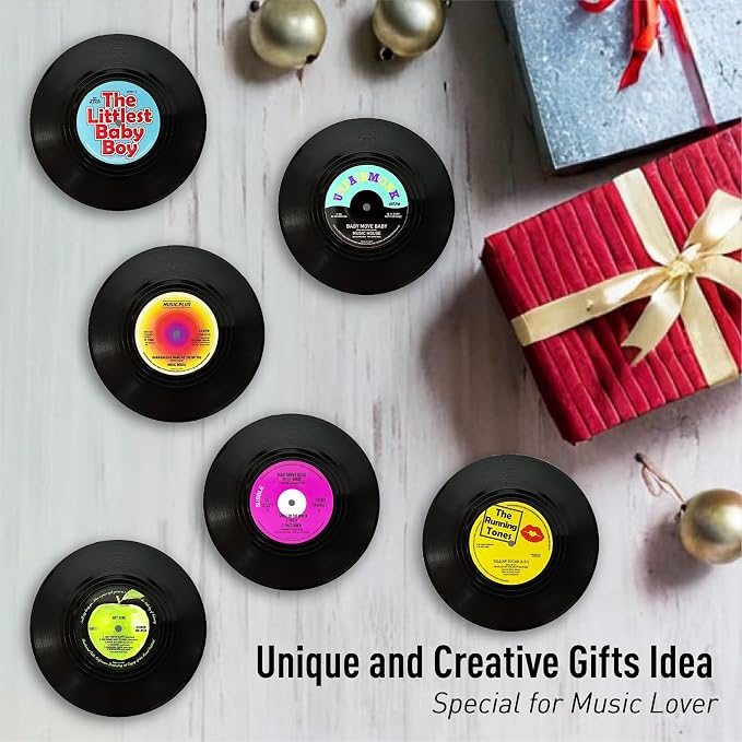 Funny Retro Vinyl Record Coasters, Creative Drink Coasters Set of 6 - Image 4