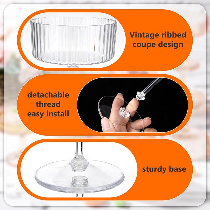 Jingmore 48 Pcs Ribbed Martini Glasses 10 oz Disposable Plastic Vintage Ribbed - Image 4