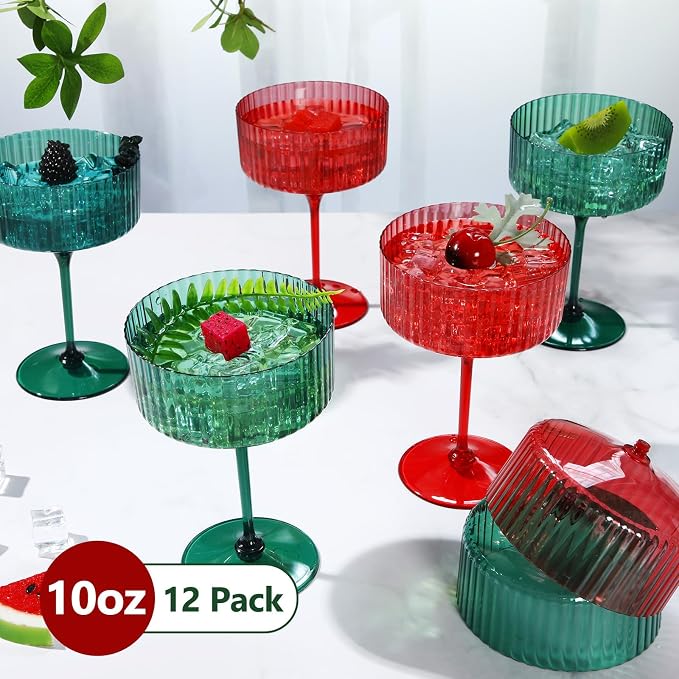 Jingmore 12 Pcs Ribbed Martini Glasses 10 oz Disposable Plastic Vintage Ribbed - Image 3