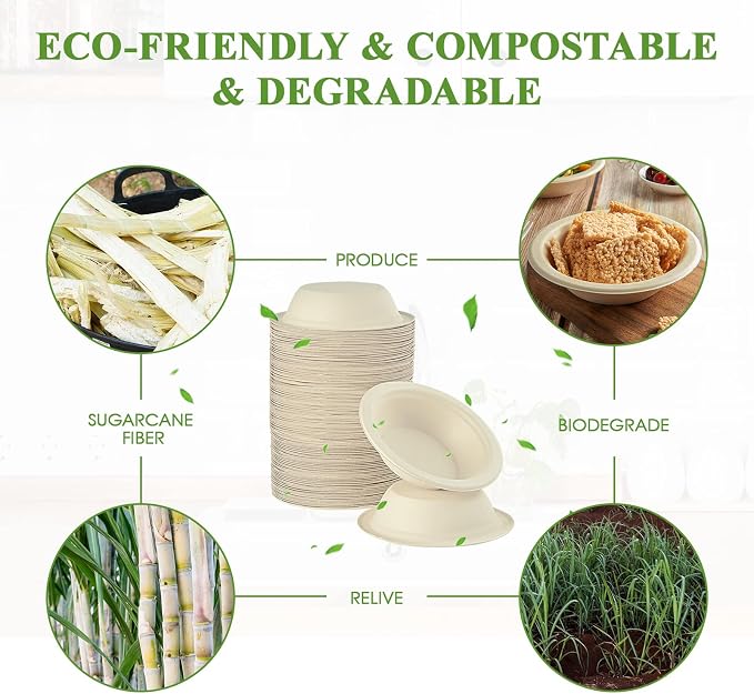 Vplus 500 Pack 12 OZ Compostable Paper Bowls, Bagasse Bowls Bulk，Nature | - Image 5