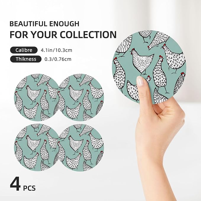 Cute Chicken Coasters Set of 4, Absorbent Ceramic Drink Coasters Cup Mat - Image 3