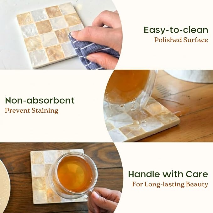 4" Capiz Shell Mosaic Square Coasters Set 6 - Image 7