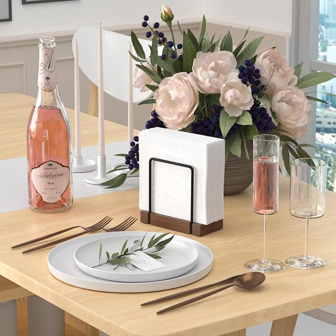 Wican Napkin Holder for Table, Bamboo Iron Standing Napkin Dispenser | Kitchen - Image 2