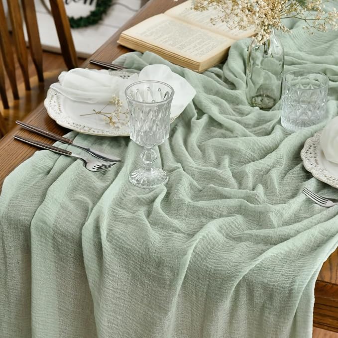 Artoid Mode Boho Sage Green Gauze 6 Pieces Wedding Table Runner, 120 Inch by ArtoidMode