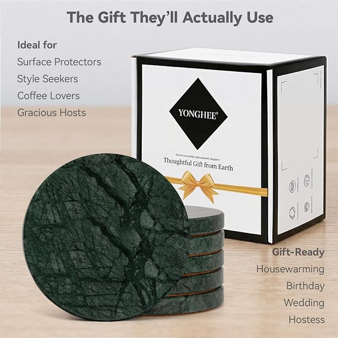 Dark Green Marble Coasters Set of 6, Modern Luxury Drink Coaster - Image 6