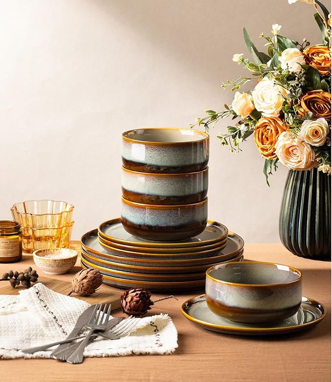 Ceramic Dinnerware Set for 6, 18-Piece Plates and Bowls Set | Handmade Reactive - Image 5
