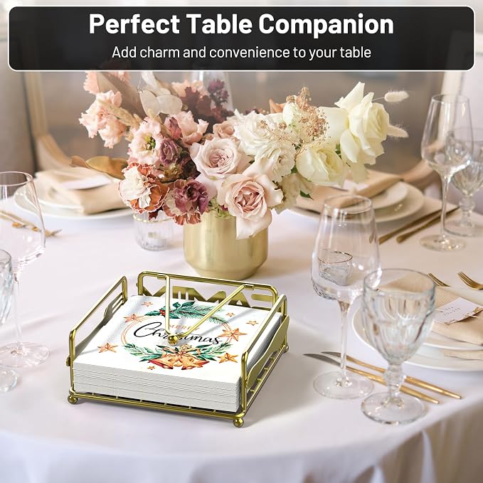 Napkin Holder for Table, Weighted Arm, Square Cocktail Paper Holder, Elegant - Image 2