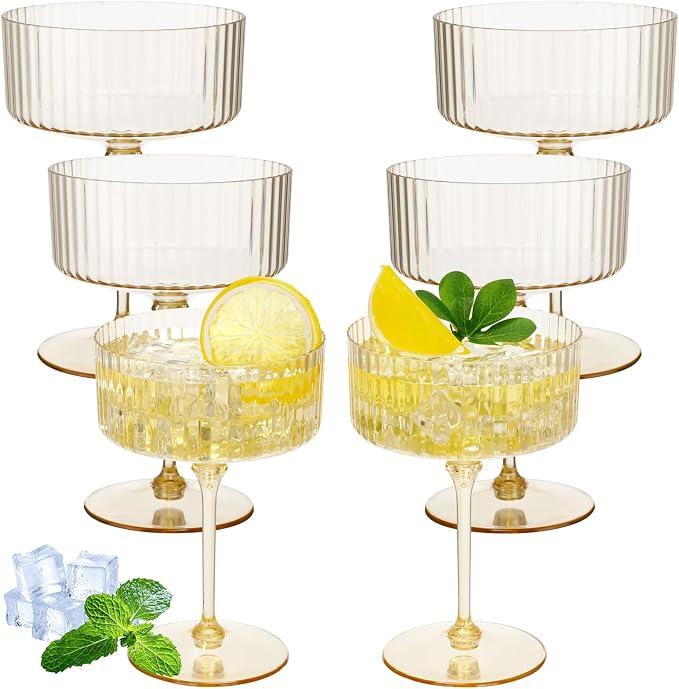 Jingmore 6 Pcs Ribbed Martini Glasses 10 oz Disposable Plastic Vintage Ribbed by Jingmore