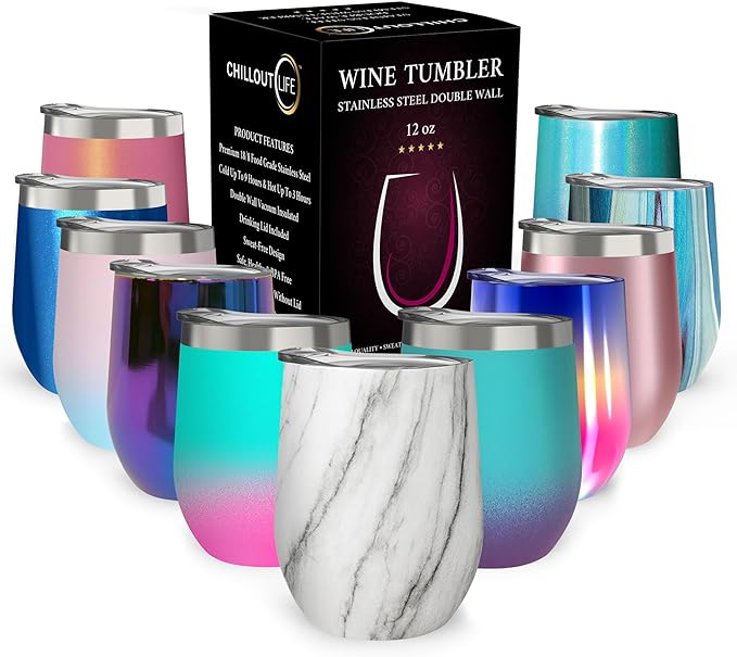 CHILLOUT LIFE 12 oz Stainless Steel Wine Tumbler by CHILLOUTLIFE