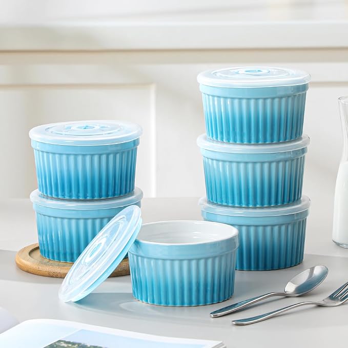vancasso 8 oz Ramekins with Lid, Porcelain Creme Brulee Souffle Dishes - Image 7
