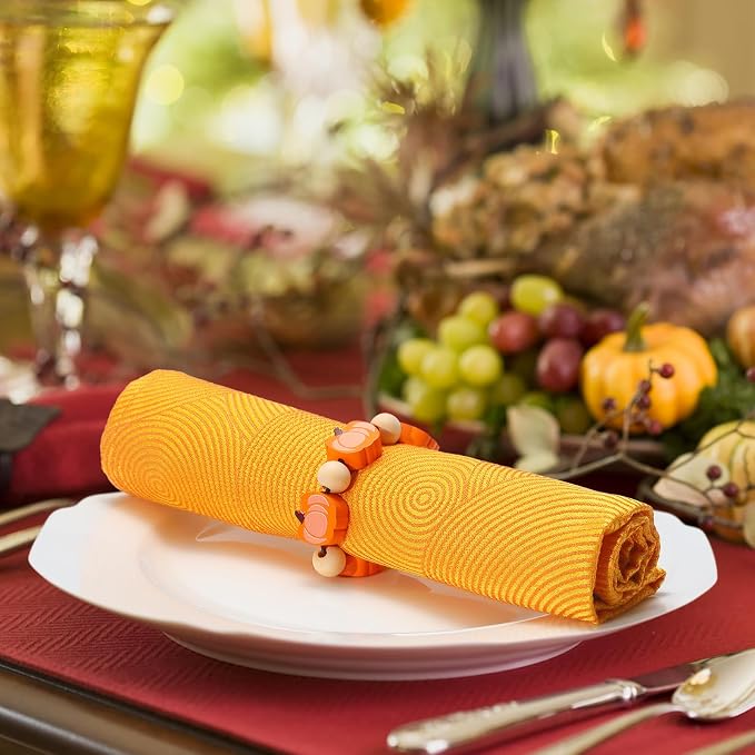 KPOSIYA Fall Napkin Rings Set of 6, Thanksgiving Pumpkin Maple Leaf Napkin Rings - Image 5