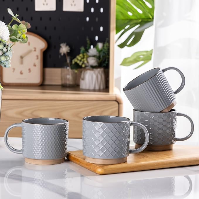 GBhome 15 OZ Stackable Coffee Mugs Set of 4, Ceramic Coffee Cups Set | 4 by GBhome
