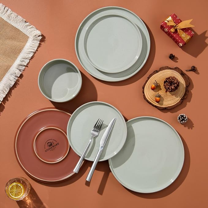 LIANYU 12 Piece Dinnerware Set for 4, Modern Style Stoneware Dinnerware Set | - Image 8