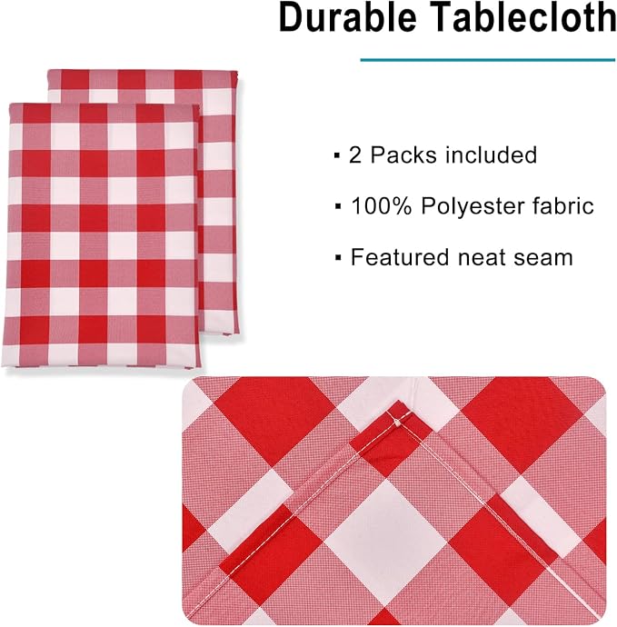 Red and White Plaid Tablecloth Waterproof, 2 Pack, 54 x 108 inch | Buffalo - Image 2