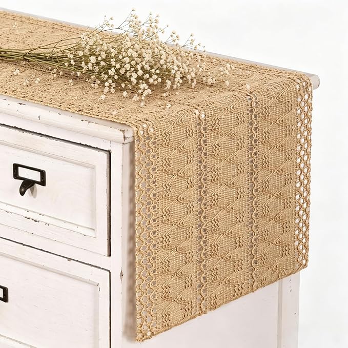 Burlap Boho Table Runner Farmhouse Jute Bamboo Table Runner 12x48 Inch | Small - Image 2