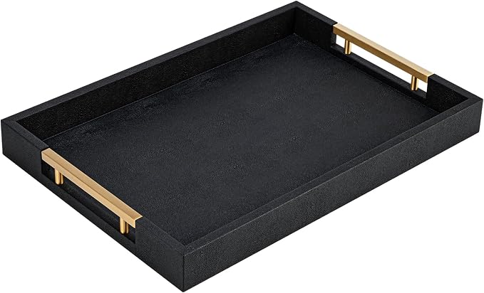 Black Faux Leather Large Square Tray by SYYSY