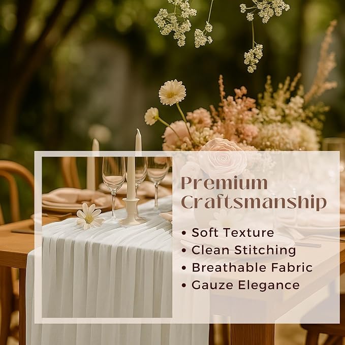 12 Pack Ivory Cheesecloth Table Runner – 10FT x 12pcs White Gauze Table Runners - Image 3