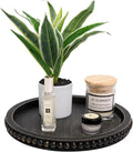 HPC Decor 12in Round Tray for Home Decor- Black Wood Beaded, Decorative Round by HPCDECOR