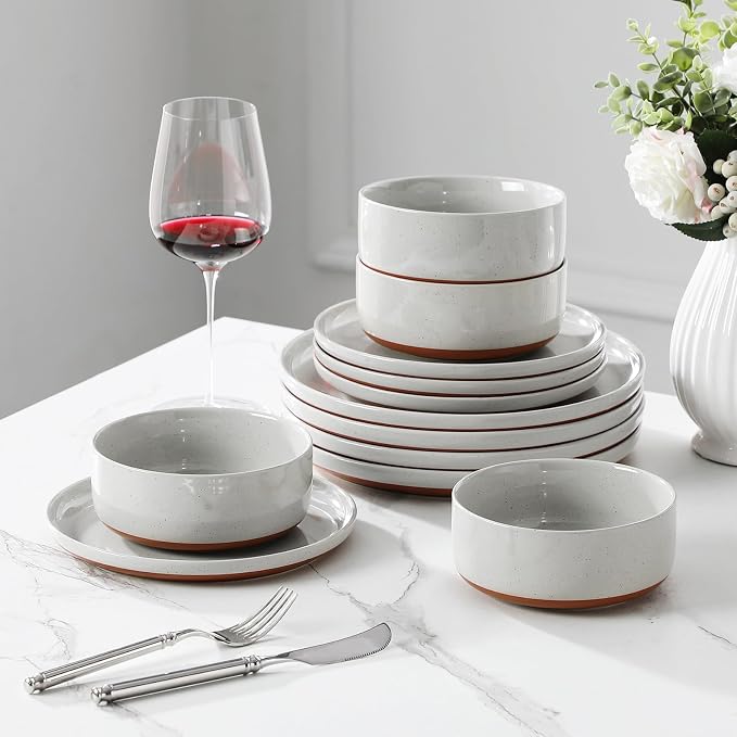 MALACASA Plates and Bowls Sets, 12 Pieces Modern Stoneware Dinnerware Set - Image 7