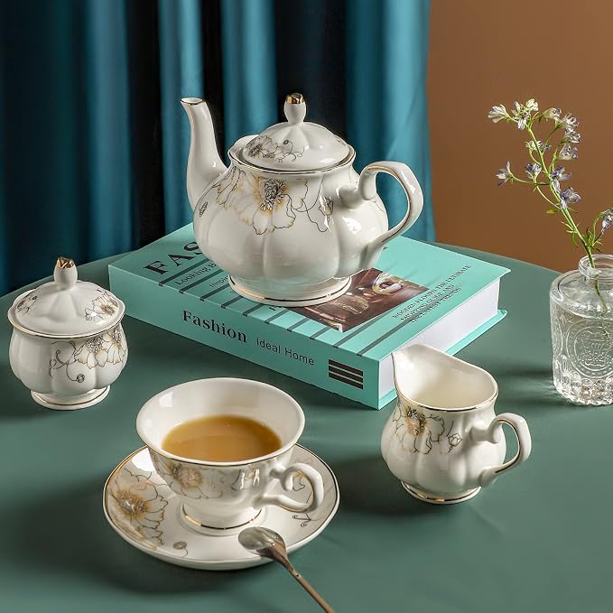 CHENP.HMC Tea Set 22-Piece Porcelain Ceramic Coffee | Tea Gift Sets Cups Saucer - Image 5