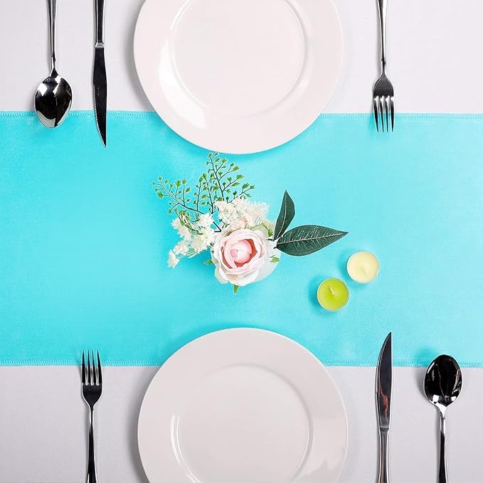 10-Pack Satin Table Runner Turquoise 12 x 108 inches Long, Table Runners - Image 2
