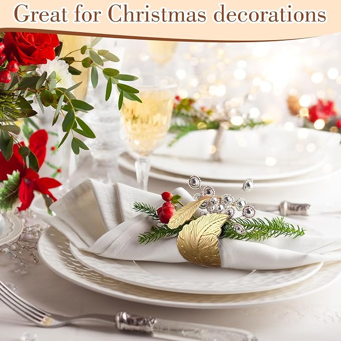 100 Pcs Gold Napkin Rings for Wedding Shiny Metal Napkin Holder Study Leaf - Image 5