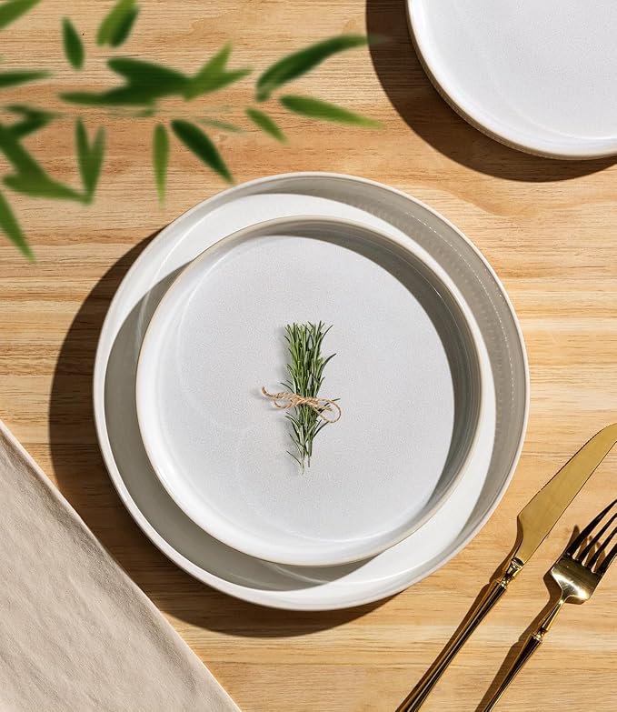 Ceramic Dinnerware Set for 4, 12-Piece Plates and Bowls Set | Lightweight - Image 2