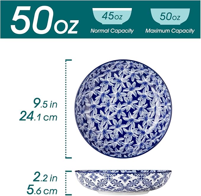 vancasso SELENE 50 oz Large Pasta Bowls Set of 6, Porcelain Serving Bowls - Image 2