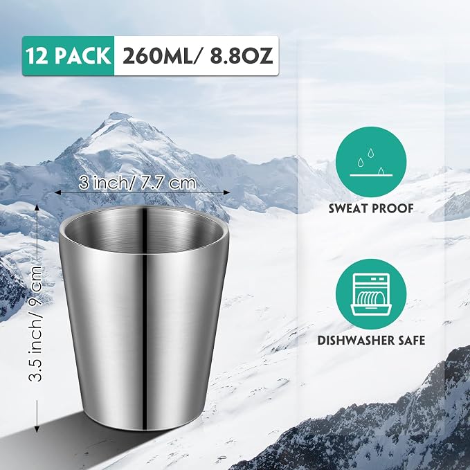 Amyhill 12 Pieces Stainless Steel Cups Double Wall Tumbler Glasses Stackable - Image 2