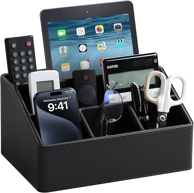 PU Leather Desk Organizer, Remote Control Holder, Office Desk Accessories by MEIBOOCH