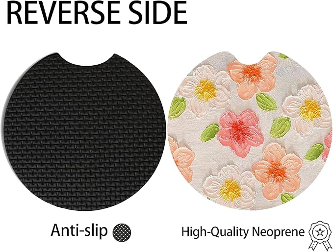 2pcs Cute Yellow and Red Flowers Car Coasters, Absorbent Universal neoprener - Image 4