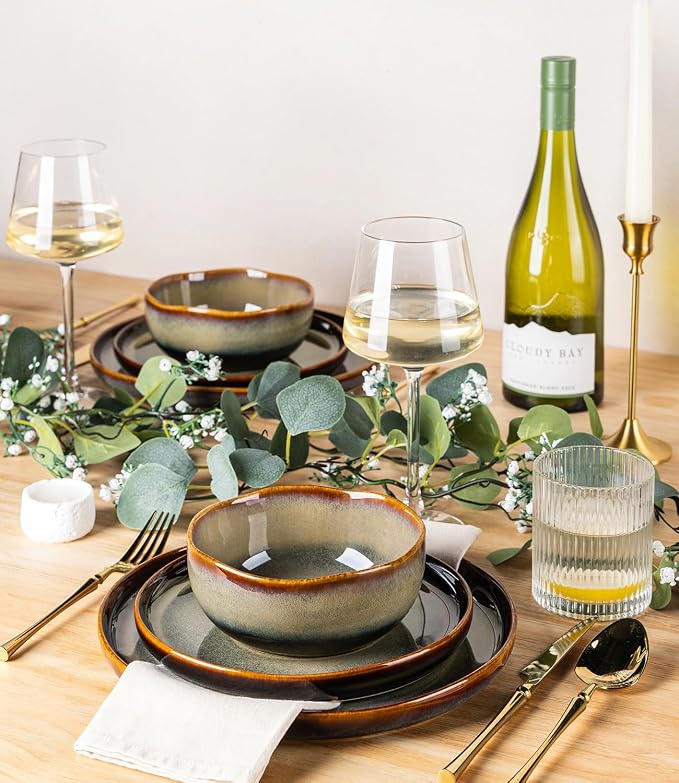 Ceramic Dinnerware Set for 6, 18-Piece Plates and Bowls Set | Handmade Reactive - Image 5