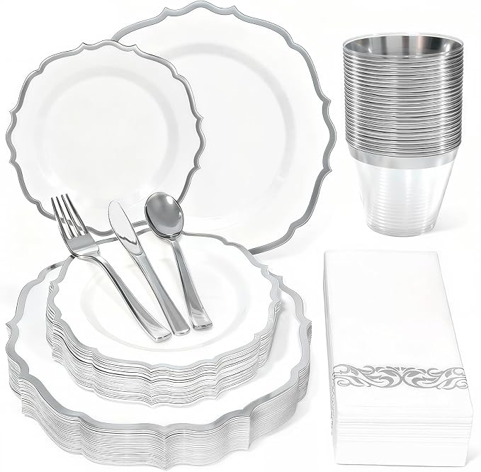 Glowserve 175 Piece Disposable Plastic Plates Dinnerware Set by glowserve