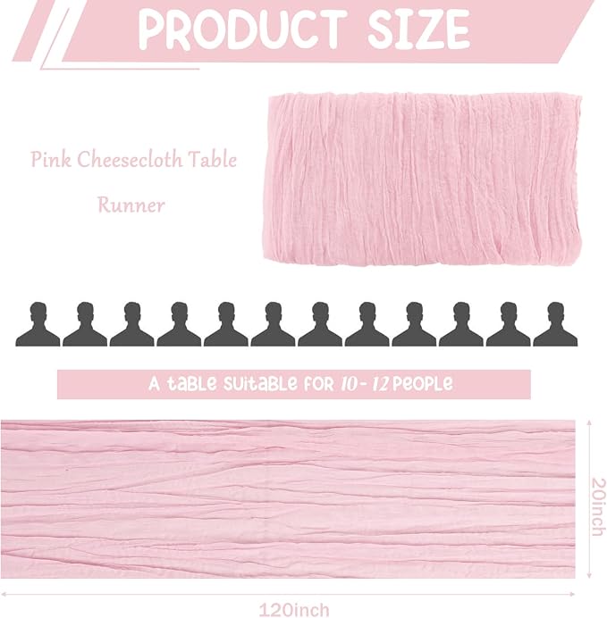 10 Pack Light Pink Cheesecloth Table Runner 10FT Boho Gauze Fabric Table Runner - Image 2