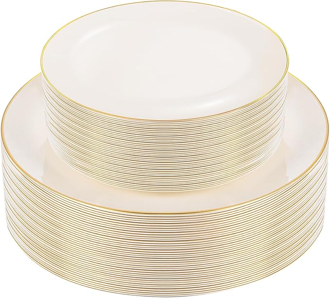 PULOTE 60 PCS Ivory Plastic Plates by PULOTEpartywareWesupplyproductsandyouenjoylife