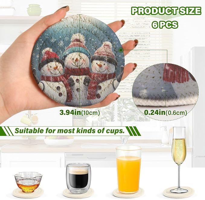 YETTASBIN Christmas Snowman 6 Pcs Drink Coasters - Image 3