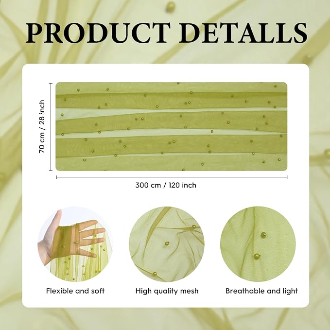Artoid Mode Pearl Olive Green Gauze Table Runner 120 Inch 10FT, Seasonal Sheer - Image 7