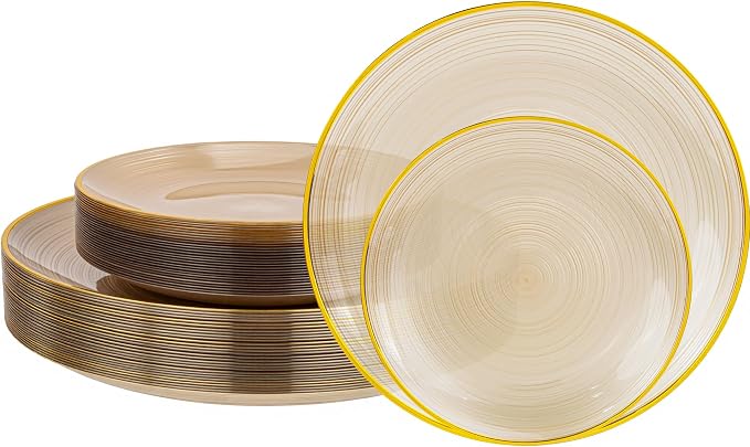 Morejoy 60Pcs Brown Plastic Plates by Morejoy