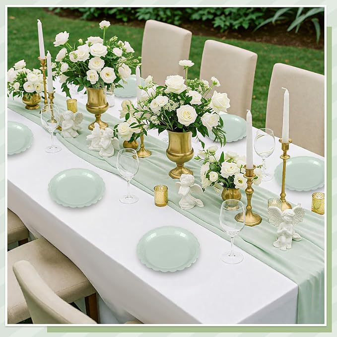 NatNarr 30 Pk Appetizer Cake Cockatil Plates 7" Scalloped Sage Green Plates | - Image 7
