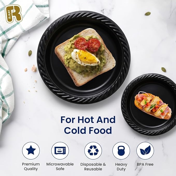 R-kay 100 Pack 6 Inch Black Plastic Plates Disposable - Image 3