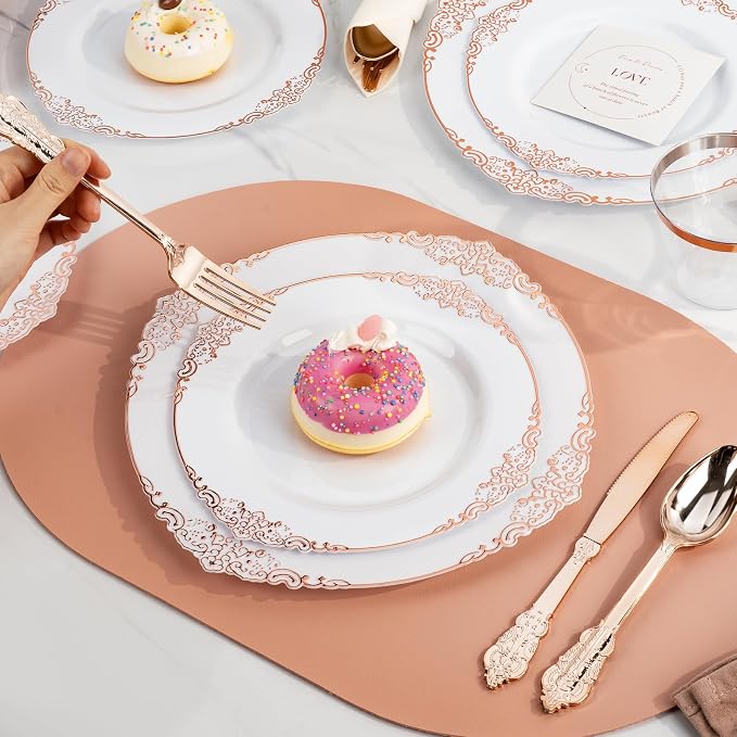 Bestluck 350PCS Rose Gold Disposable Dinnerware - Image 6