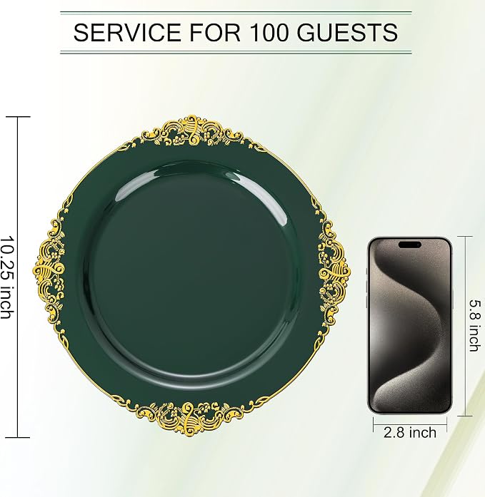 Nervure 100Pcs 10.25'' Green Plastic Plates, Party Plates - Image 8