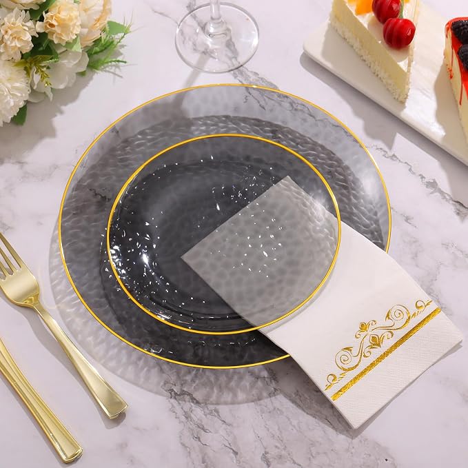 150 Pcs Black Plastic Dinnerware Set, Disposable Plates - Image 2