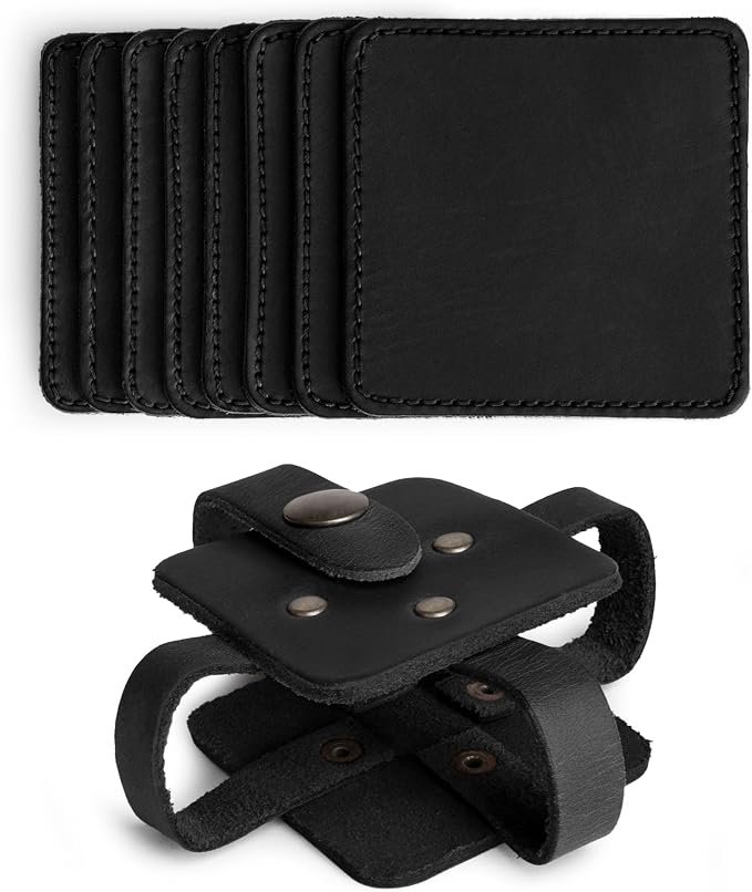 Hide & Drink Leather Coasters Set of 8, Premium Leather Table Protection - Image 2