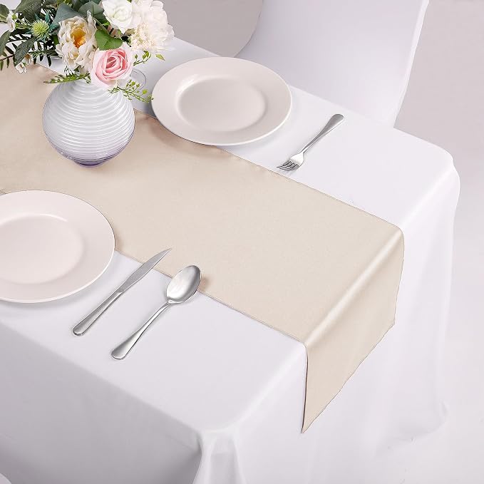 5-Pack Satin Table Runner Champagne 12 x 108 inches Long, Table Runners - Image 4